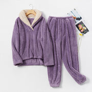 Damen Winter Warm Weich Samt Pyjama Hose Set