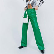 Schlanke Lederhose mit hoher Taille und Taschen für Frauen in Uni-Farbe