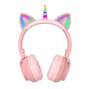 LED Kinder Mädchen niedlich Katze Ohren Einhorn leuchtende drahtlose Kopfhörer