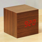 Holzwürfel LED-Wecker mit Sprachsteuerung Zeit/Datum/Temperaturanzeige