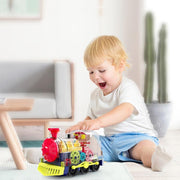 Elektrisches transparentes Zahnradspielzeug Rotierender Laufzug für Babys