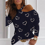 Damen Sexy Langarm Love Heart One Shoulder Hollow Out Bluse