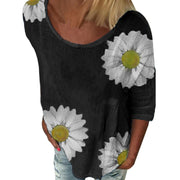 Damen Rundhalsausschnitt Sonnenblume bedruckt 3/4 Ärmel Casual Fashion T-Shirt